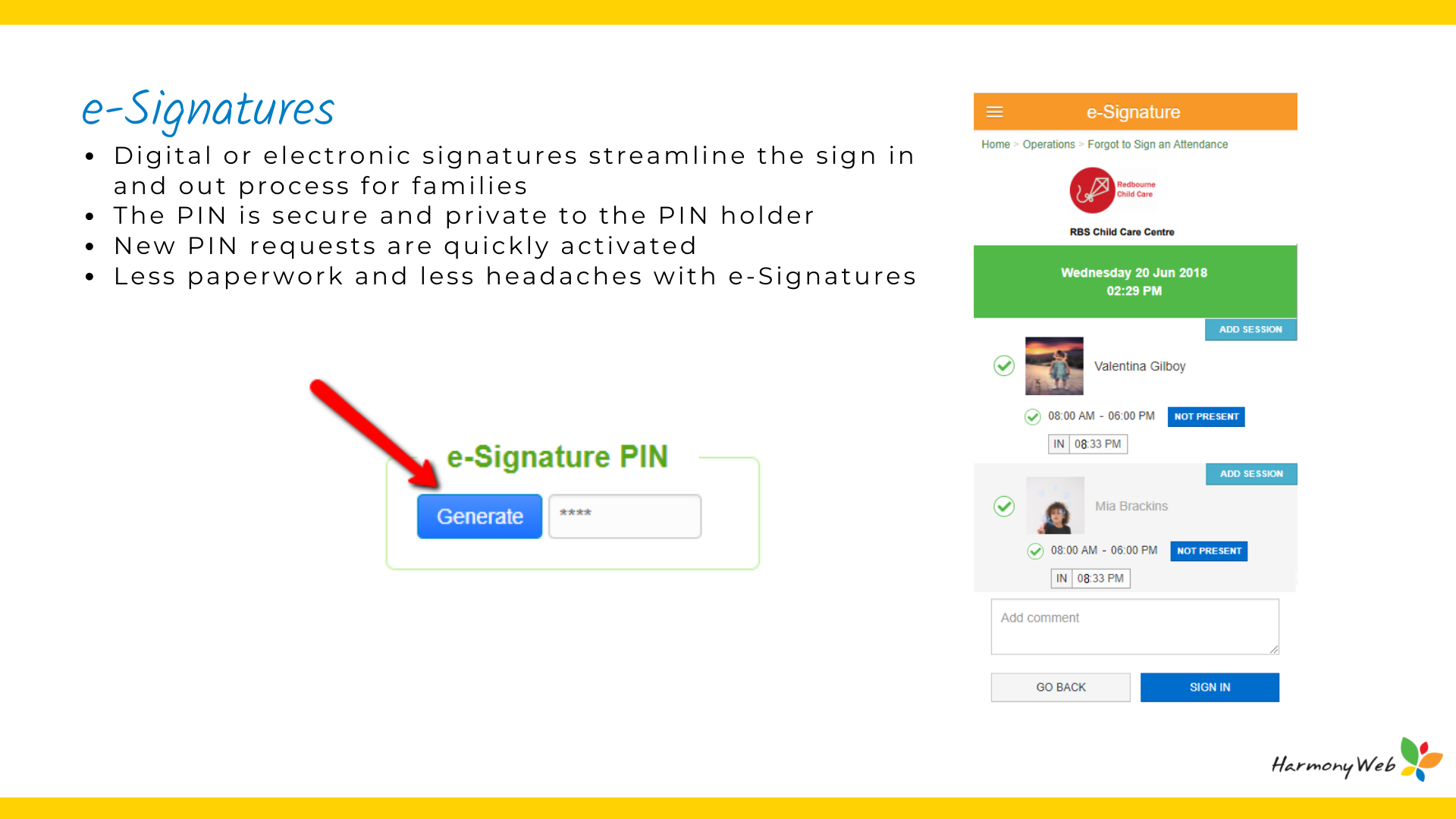 e-Signatures to sign in and out