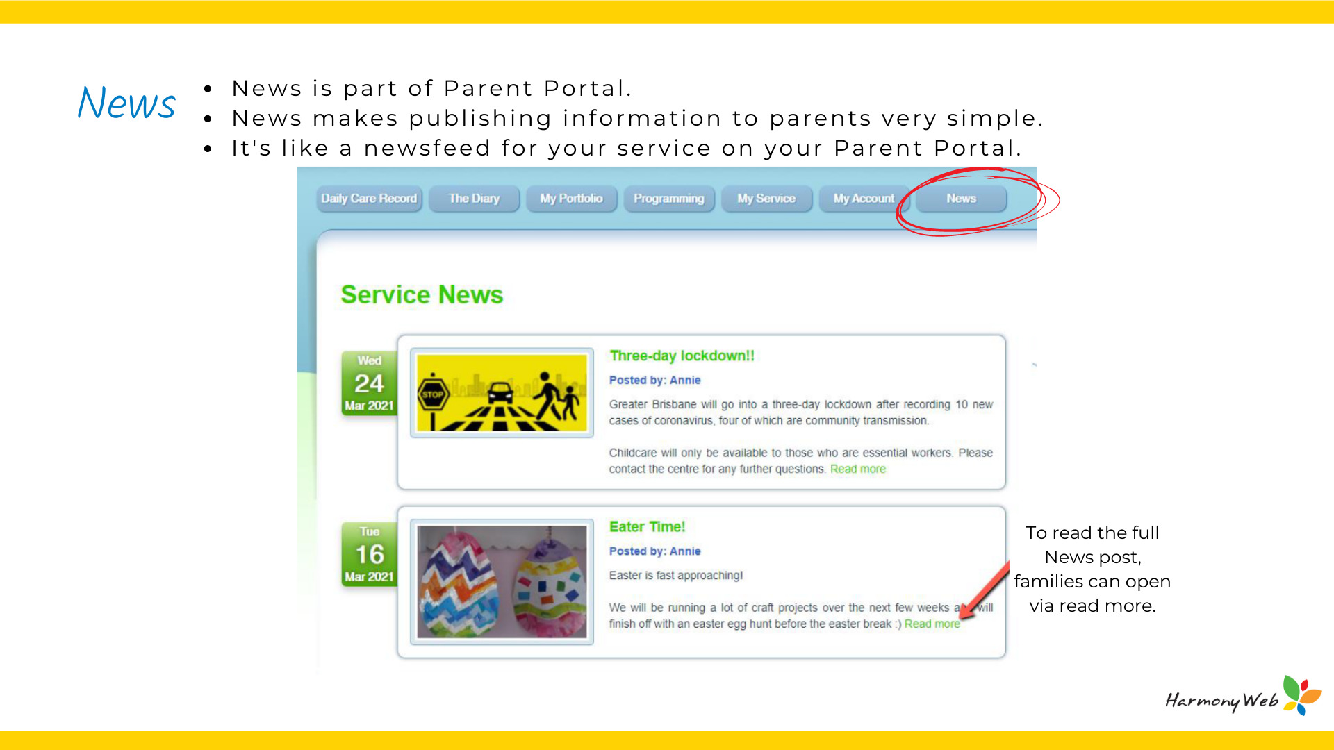 News is shared in Parent Portal